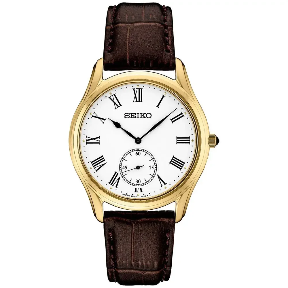 Seiko Men's Analog Essentials Brown Leather Strap Watch 39mm NEW